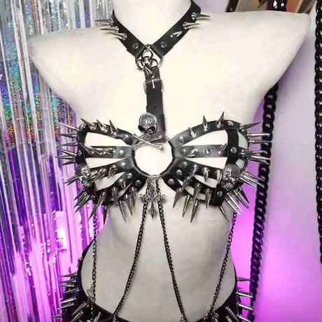 Spike Rivet Studded Goth Punk Rock Grunge Revival Skull Chest Harness