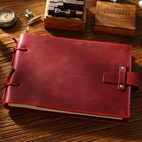 Stitched Genuine Leather Notebook 6 Colours Handmade Journal with Lock Blank Kraft Paper 200 Pages Sketchbook