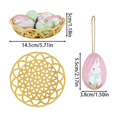 6Pcs Foam Easter Eggs Hanging Ornaments With Basket