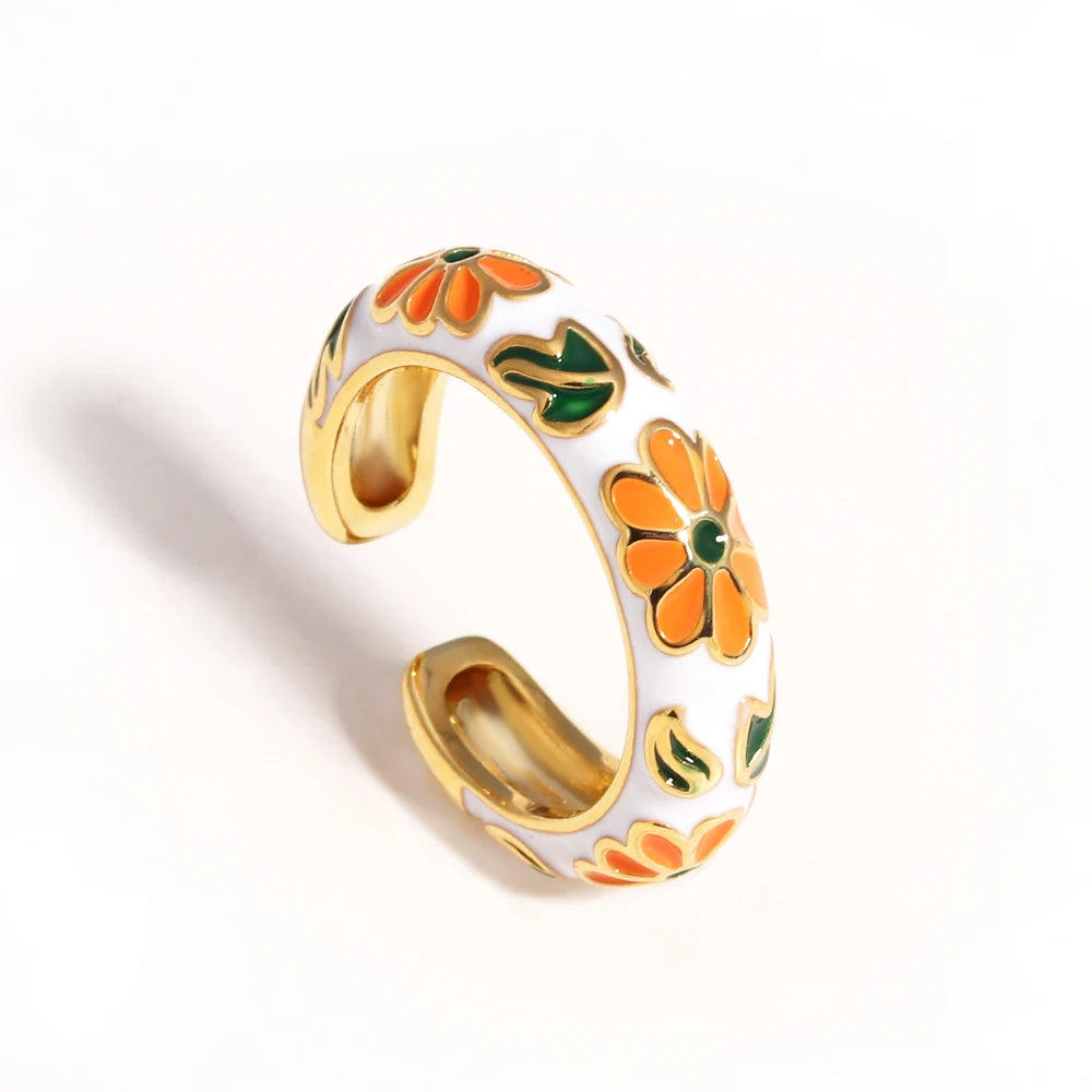 Vintage Boho Colourful Enamel Flower Rings