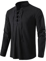 Men's Pure Cotton Medieval Lace Up Shirts Renaissance Pirate Viking T-shirt