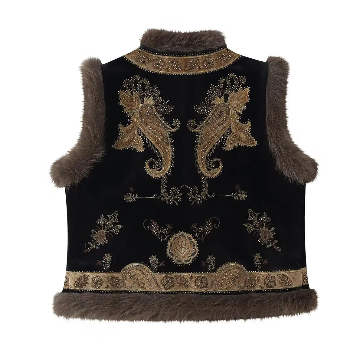 Dharma's Bead Stitched Vest Faux Fur Lined Vest