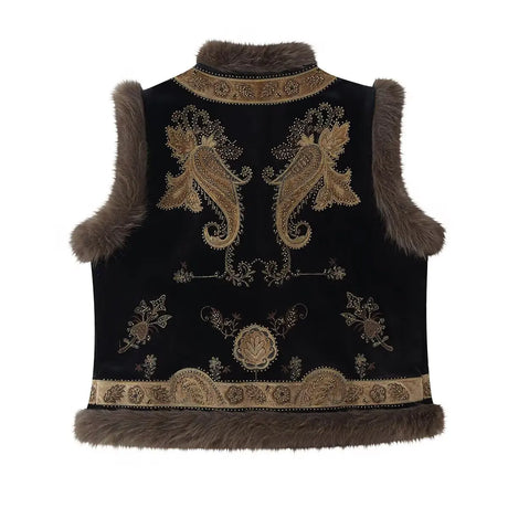 Dharma's Bead Stitched Vest Faux Fur Lined Vest