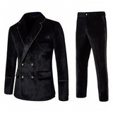 Plush Velvet Suit Two-piece Mens Party Suits Double Breasted Tuxedo Blazers & Pants