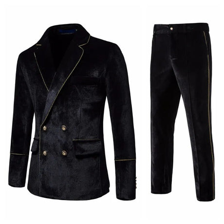 Plush Velvet Suit Two-piece Mens Party Suits Double Breasted Tuxedo Blazers & Pants