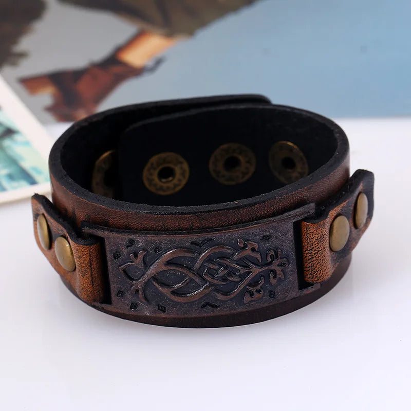 Genuine Leather Buckled Wristband Bracelet For Men Handmade Adjustable Wrist Cuff