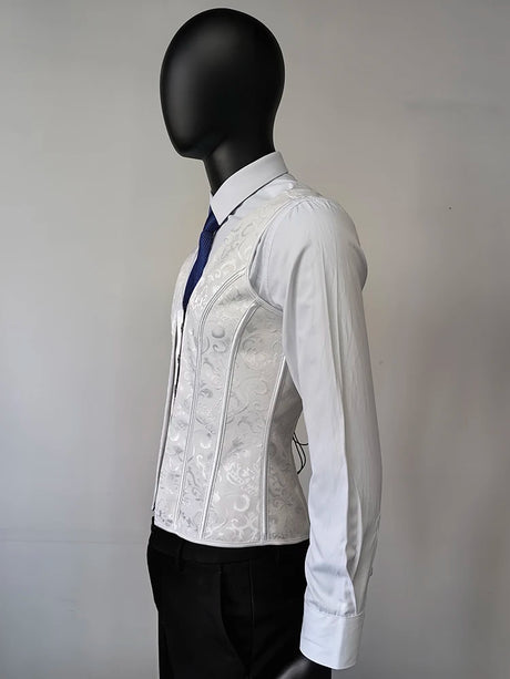 Men's Formal Boned Waistcoat Corset Vest Lace Up Burlesque Performance Stage Costume