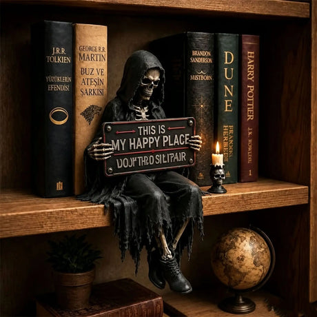 Gothic Dark Fantasy Book Shelf Figures Resin Figurines Grim Reaper Fantasy Library Decor