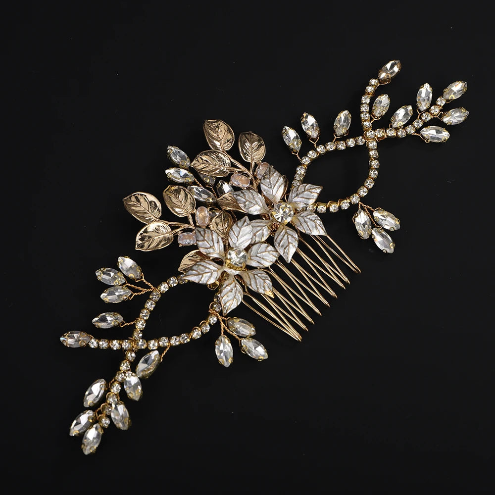 Gold Flower Wedding Hair Comb Bridal Hair Accessories Handmade Headpiece