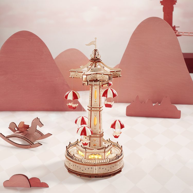 Swing Ride Music Box Amusement Park Series DIY 3D Wooden Model Kit Puzzle