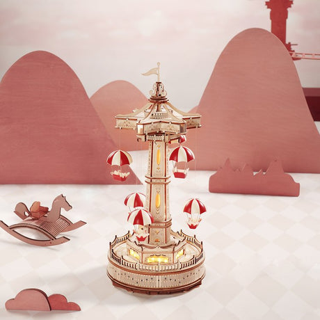 Swing Ride Music Box Amusement Park Series DIY 3D Wooden Model Kit Puzzle