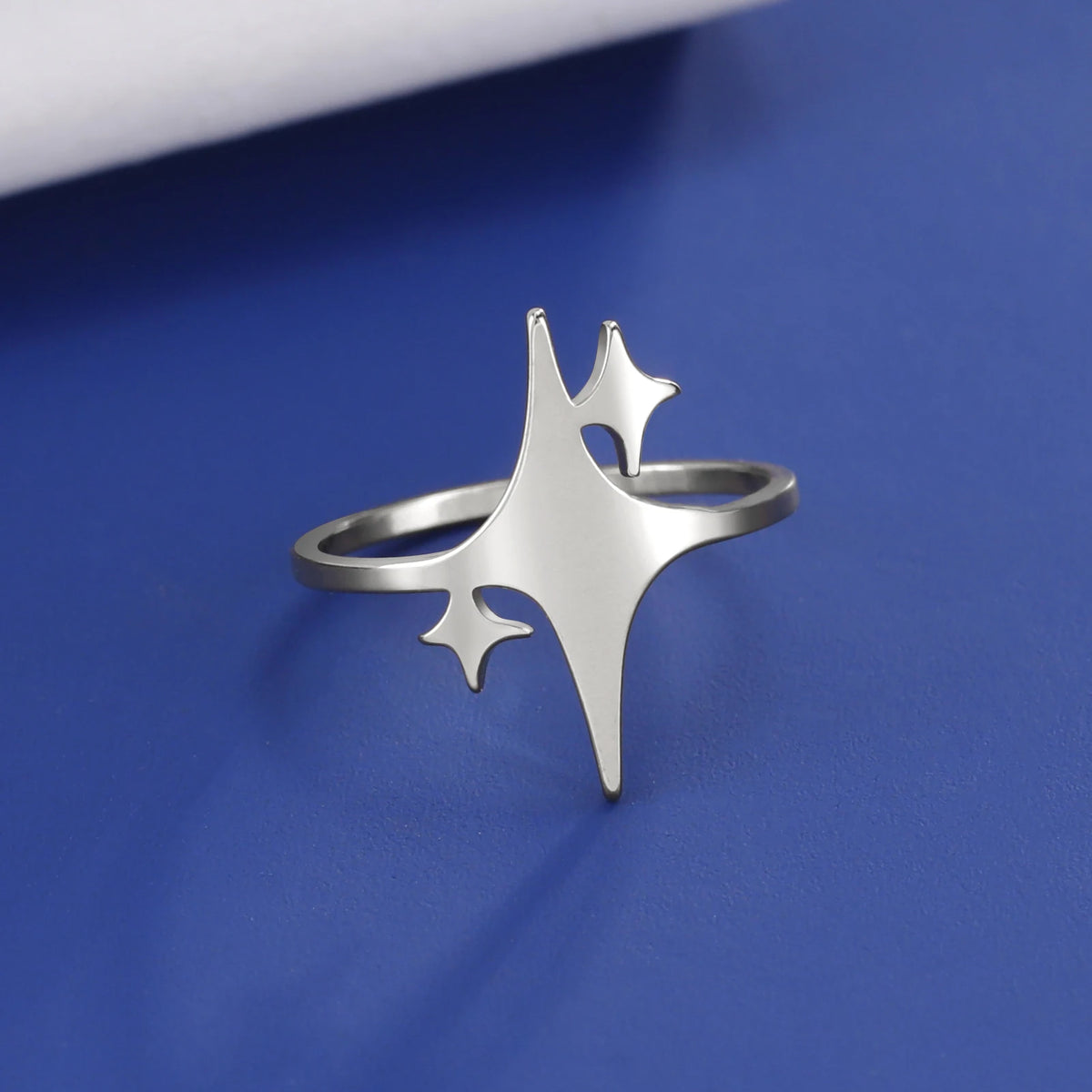 Four Pointed Sparkle Star Ring Stainless Steel