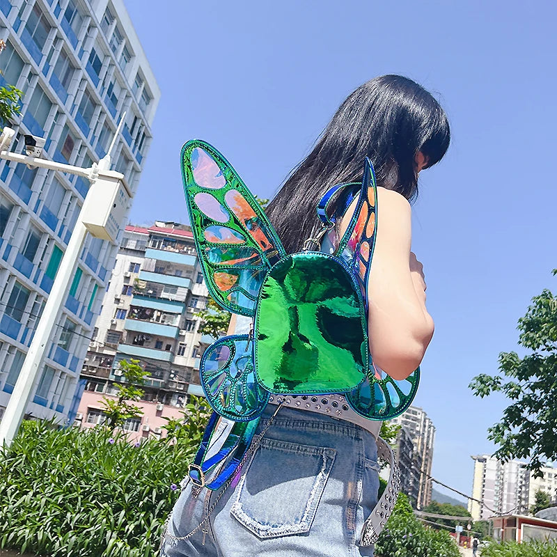 Mini Backpack Butterfly Wings Daypack Holographic Leather