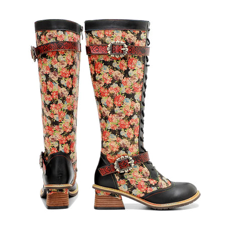 Maybelle's Genuine Leather Floral Lace Up Boots