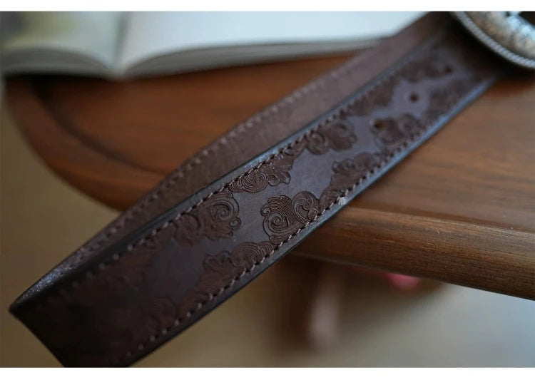 Bobby Ray's Genuine Leather Western Cowboy Court Style Embossed Steel Buckle Belt