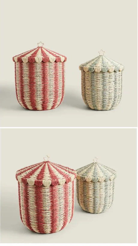 Vintage Circus Floor Storage Wicker Basket Laundry Basket Toy Organiser