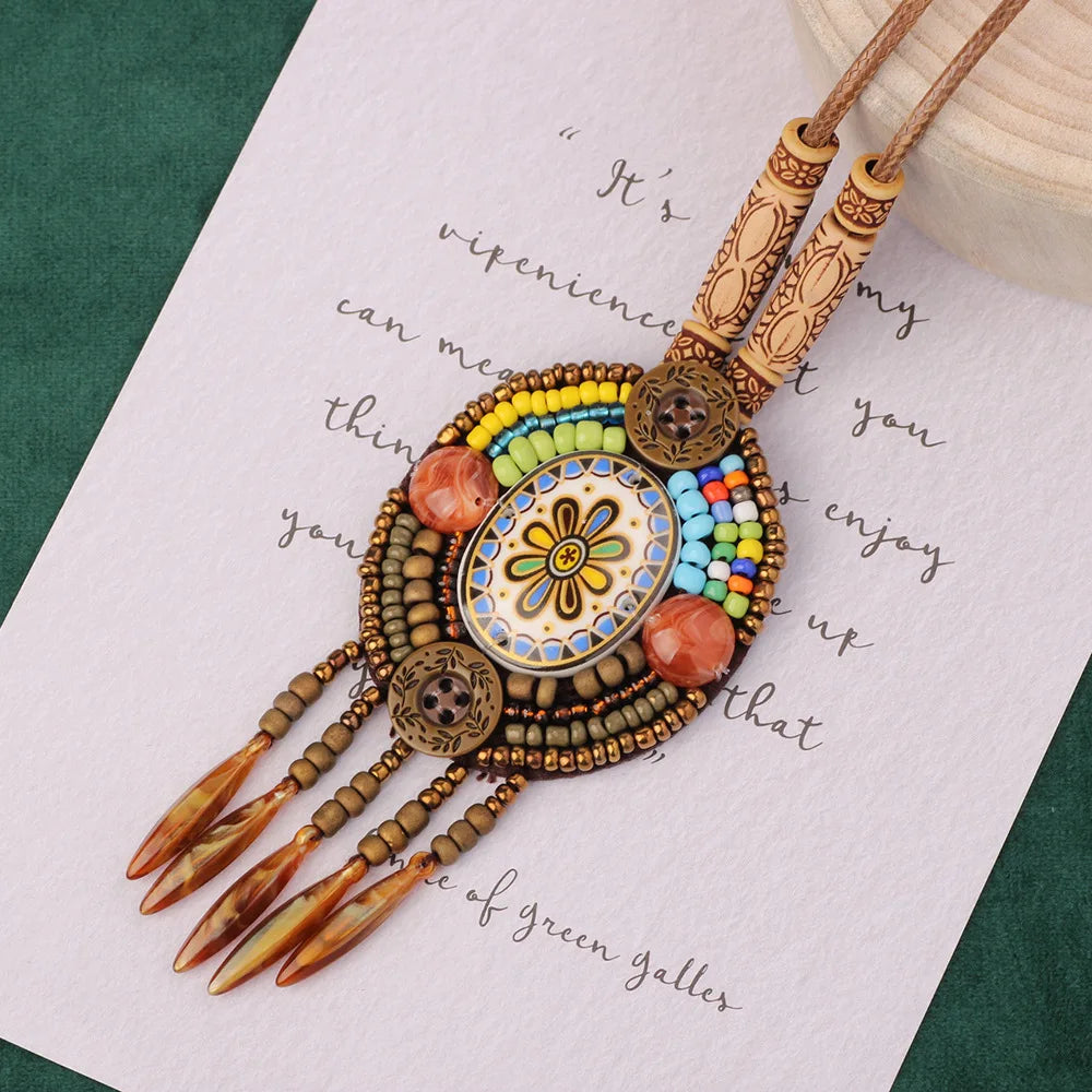 Handmade Beaded Leather Boho Necklaces