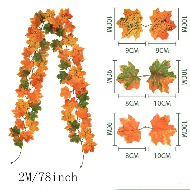 200CM Autumn Artificial Maple Leaf Garland Wreath Vine Home Decor Garden Halloween Windows Decoration