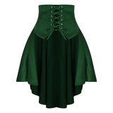 Gothic Steampunk Satiny Pirate Skirt Front Lace-up Tiered Irregular Hem Skirt Waist Belt Medieval Costume