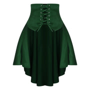 Gothic Steampunk Satiny Pirate Skirt Front Lace-up Tiered Irregular Hem Skirt Waist Belt Medieval Costume