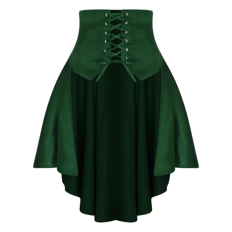 Gothic Steampunk Satiny Pirate Skirt Front Lace-up Tiered Irregular Hem Skirt Waist Belt Medieval Costume