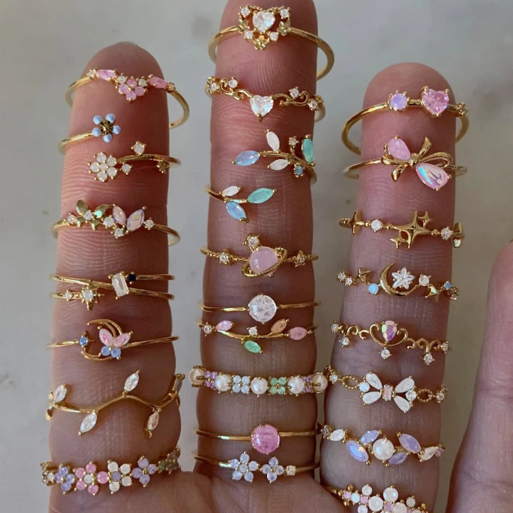 Sweet and Dainty Colourful Zircon Rings Gift Idea