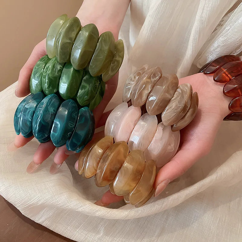 Smudged Oval Acrylic Elastic Bangles Bracelets