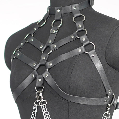 Rib Cage Harness Chest Body Harness Gothic Punk Faux Leather & Chains