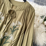 Olive's Embroidered Long Sleeve Shirt Dress