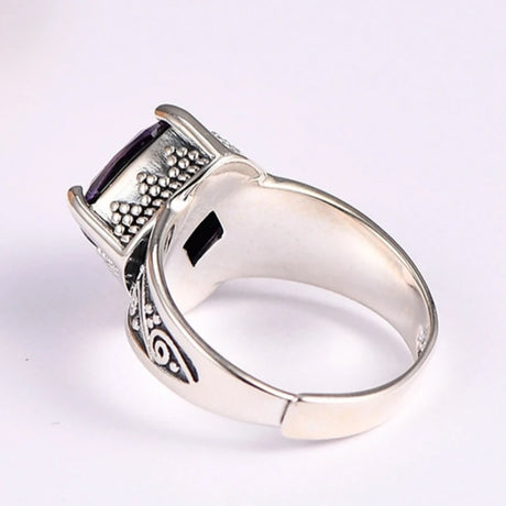 Token of the Wyverns S925 Sterling Silver Ring Ancient Pattern Rhombus Purple Zircon