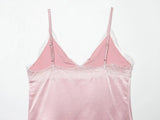 Y2k Asymmetrical Spliced Lace Satin Slip Long Camisole Top Layering Dress Side Slit Hem