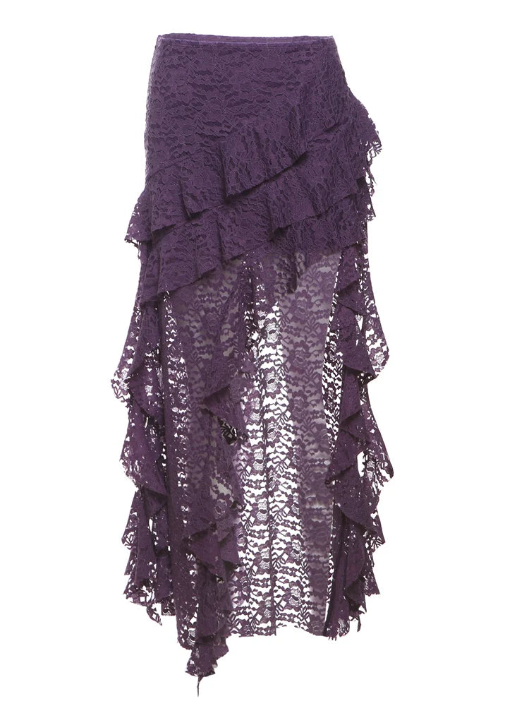 Lace Skirts Irregular Hem Multi-Layered Ruffles