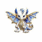 Blue Floral Baby Dragon Enamel Brooch with Rhinestones