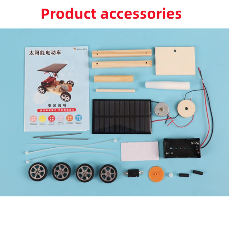 DIY Kids Wooden Solar Car Model Kit Toy Science Experimental Education Games