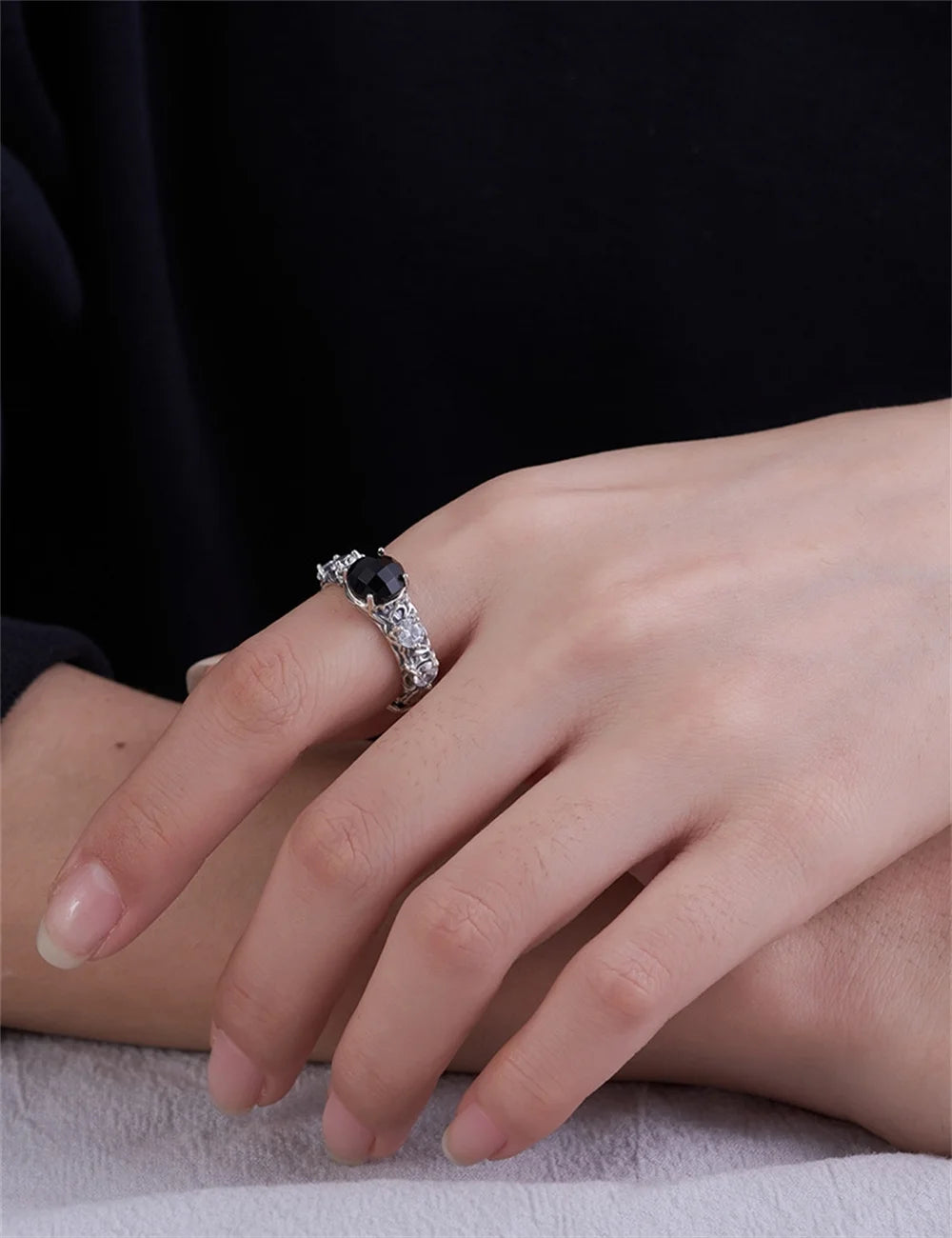 Eternal Night Forest S925 Sterling Silver Ring Agate Zircon
