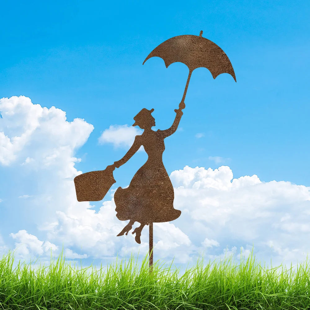 Rusty Metal Mary Poppins Garden Decor