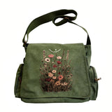 Wildflowers Print Canvas Shoulder Bag Crossbody Messenger Bag