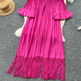 Petal Sleeves Pleated Tassel Dress Eight Colours