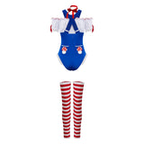 Women Mushroom Costumes Romper Jumpsuit Striped Leg Warmers Hat and Choker Halloween Cosplay Outfit