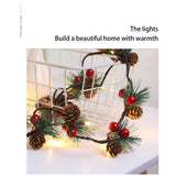 Pinecones Red Berries Garland Christmas Led String Lights
