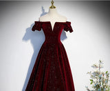 Lady Eloise's Wine Red Velvet Evening Gown Custom Made Formal Dress