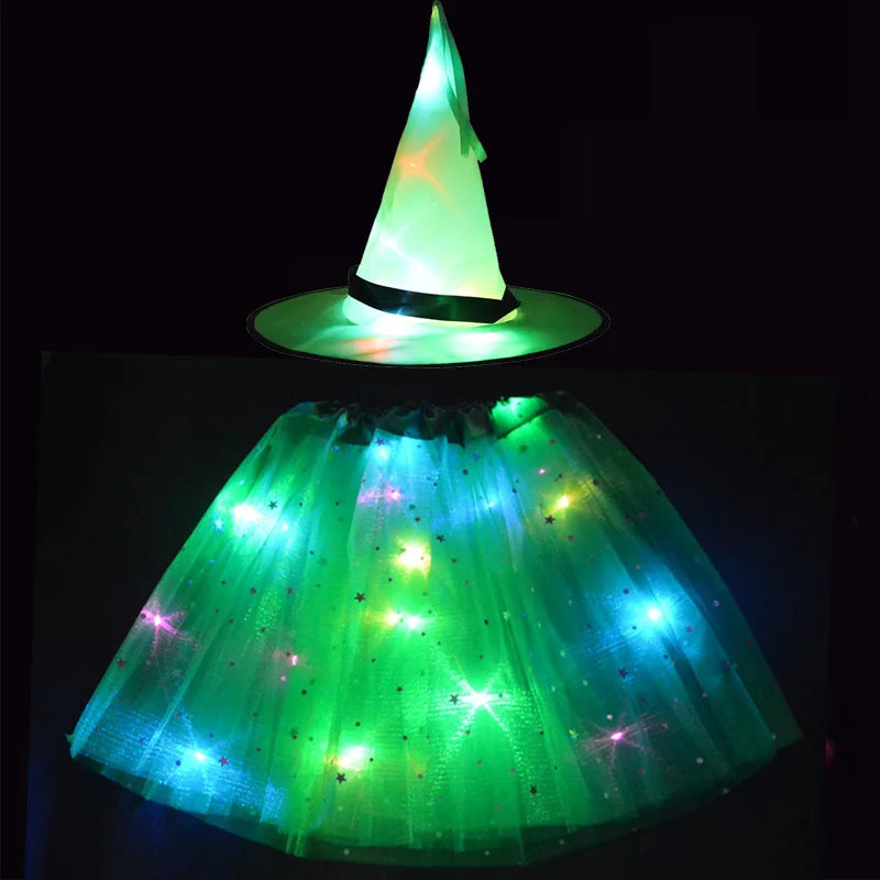 LED Witch Stars Tutu Skirt Glow Party Costumes Halloween