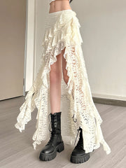 Lace Skirts Irregular Hem Multi-Layered Ruffles