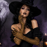 Leopard Print Long Gloves with Claws Halloween Costume Gloves