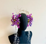 Handmade Fairycore Plum Fai Floral Halo Crown Elven Hair Jewellery