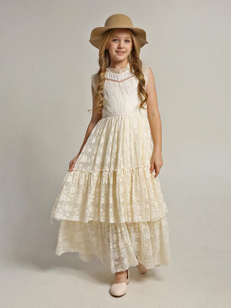 Girls Flower Girl Dress Lace Cotton Maxi Dresses