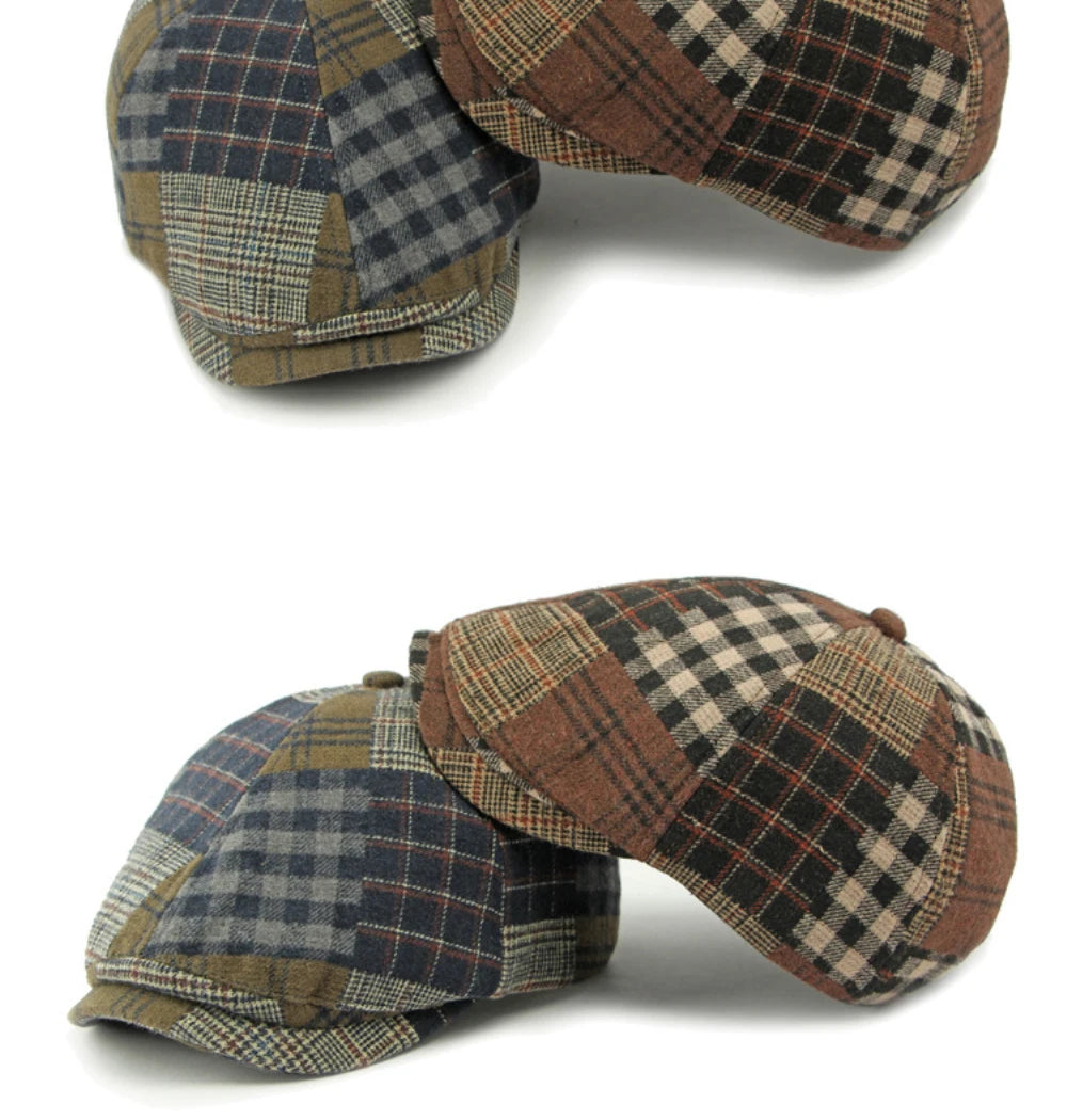 Patchwork Plaid Cabbie Beret Hat