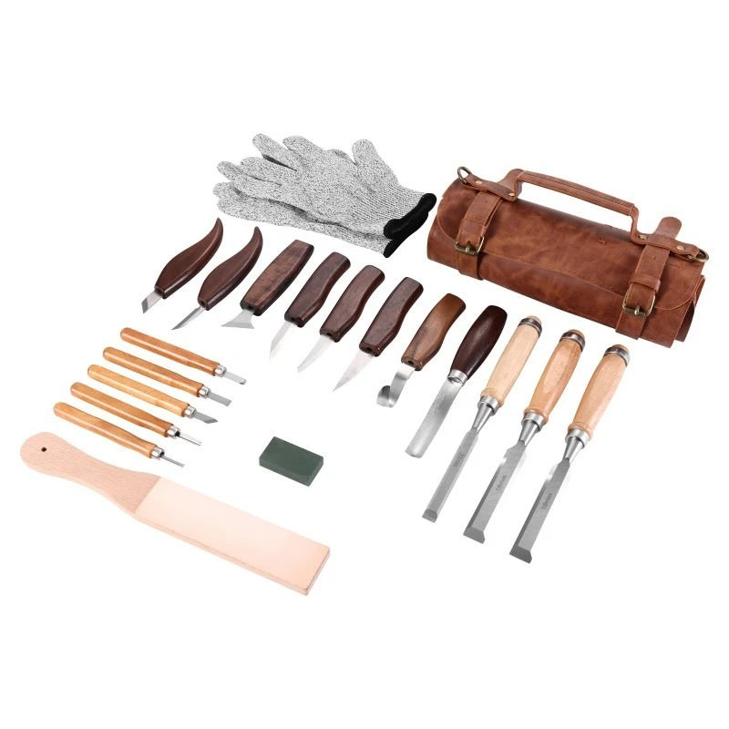 Wood Carving Kit 15/20pcs Beginner's Wood Carving Set of Knives Engraving Knife Straps Wood Whittling Kit