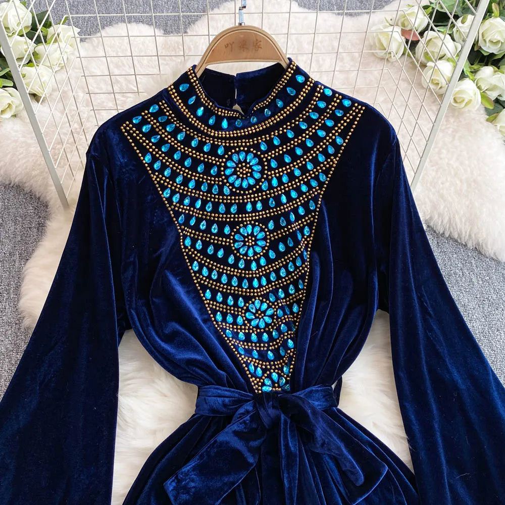 Royal Peacock Velvet Dress