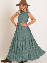 Girls Flower Girl Dress Lace Cotton Maxi Dresses